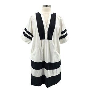 Madewell Womens Medium Dress Mini Relaxed Fit Tunic V-Neck White Black Preppy